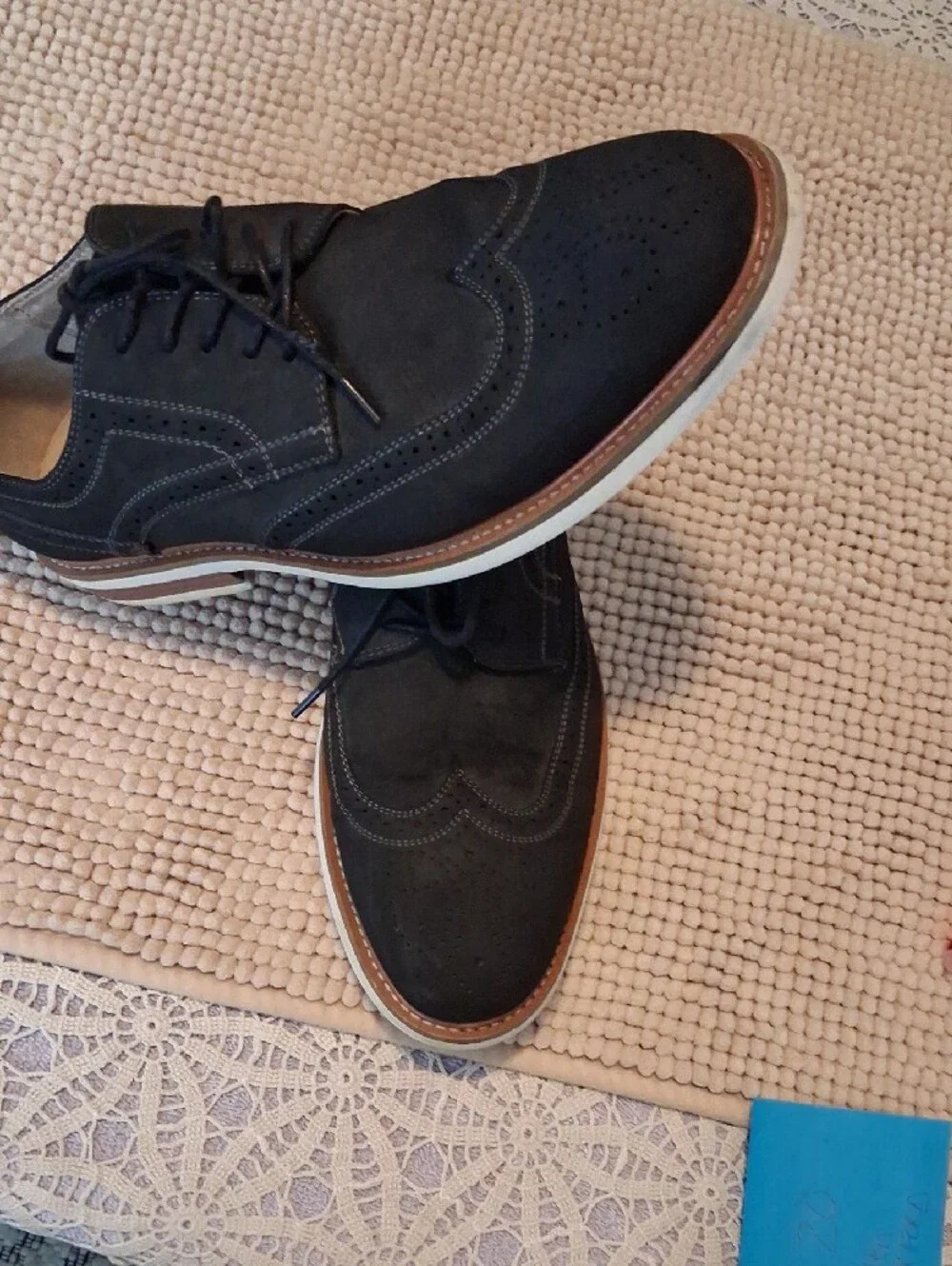 Unlisted Black Brogue Wingtip Derby Shoes with Tan Welt